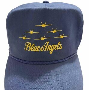 Vintage 80s Blue Angels Trucker Hat Snapback Graphic Military US Navy Jet Plane
